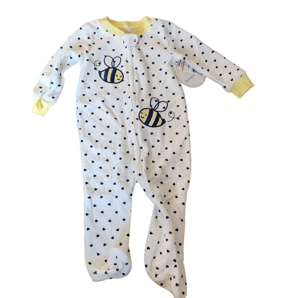 KoalaBaby Bee Long Sleeve Footed Pajamas Size 6-9 months White/Navy/Yellow NWT